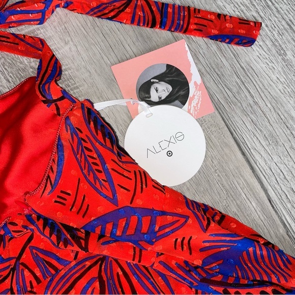 NWT Alexis + Target Tropical Leaf Print Red Chiffon Dress Sz XXS - Picture 4 of 9